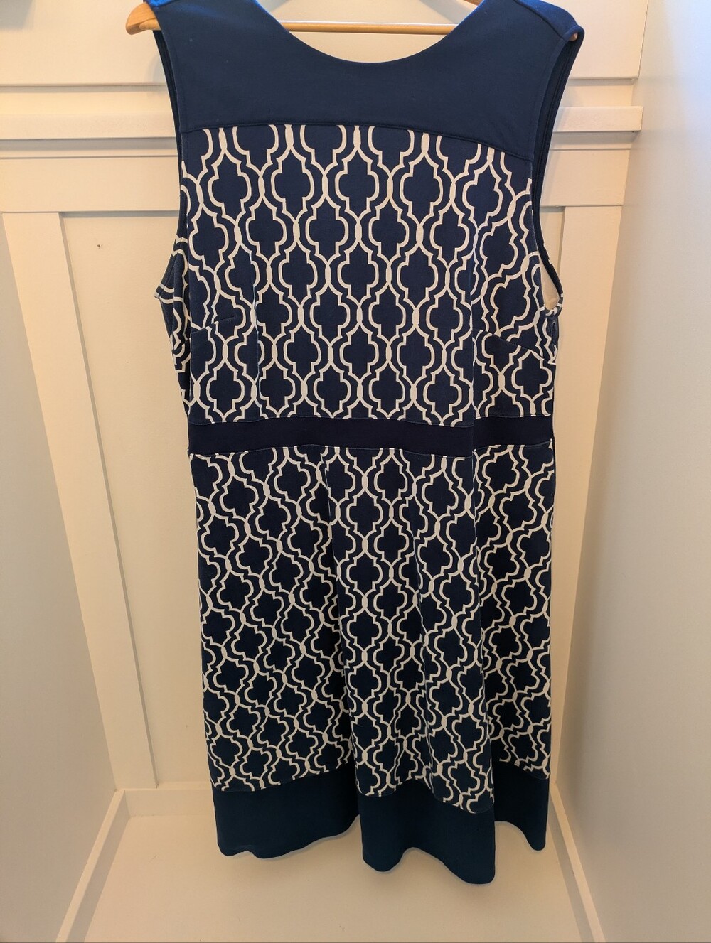 Lands' End Navy and White Patterned Sleeveless Dress